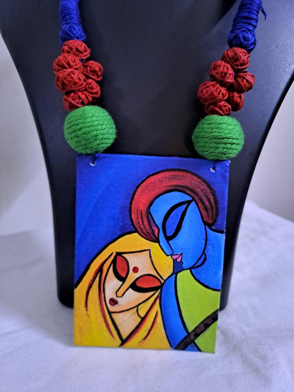 Handpainted fabric jewellery set with matching earrings