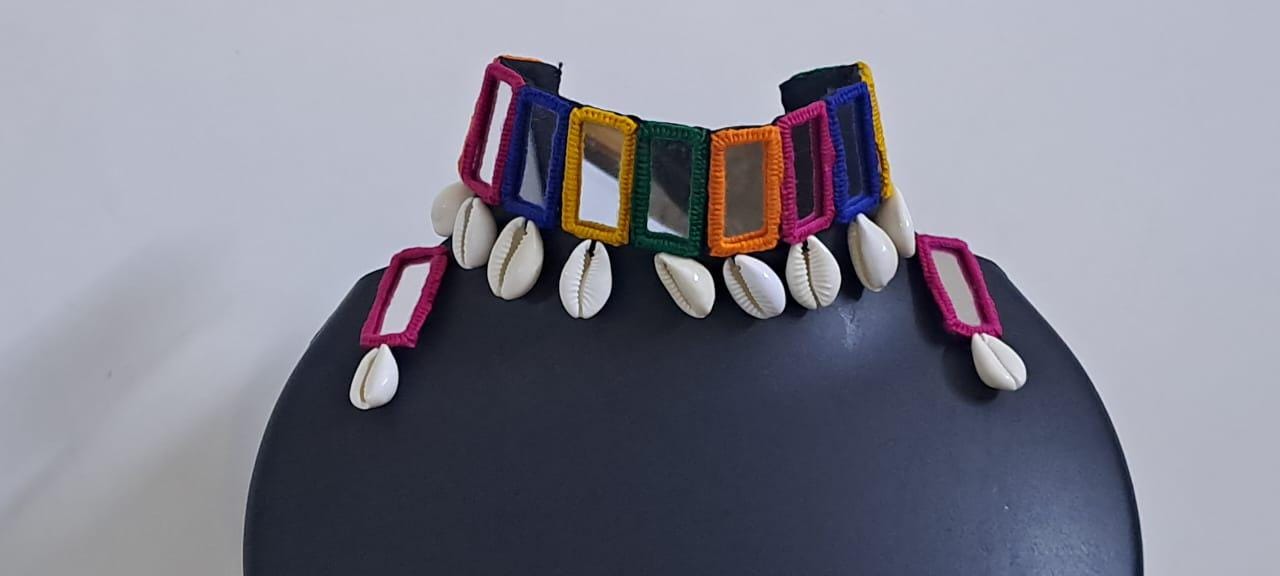 Handmade Kutch Glass work choker necklace with glass work earrings