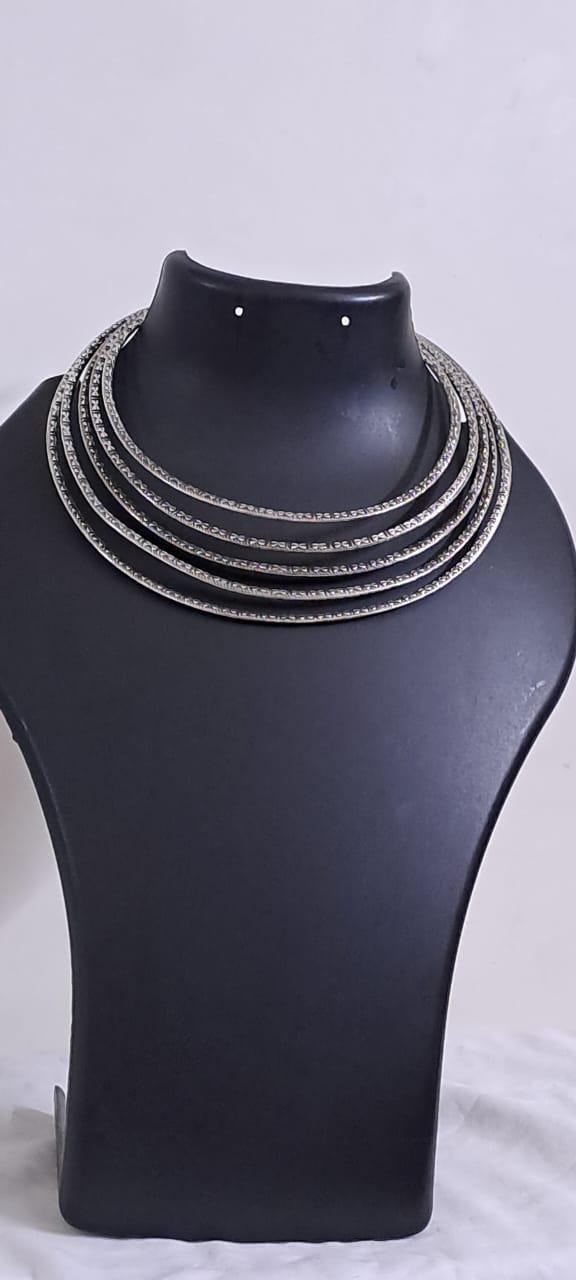 Exclusive multi layered  wired silver oxidised neckband
