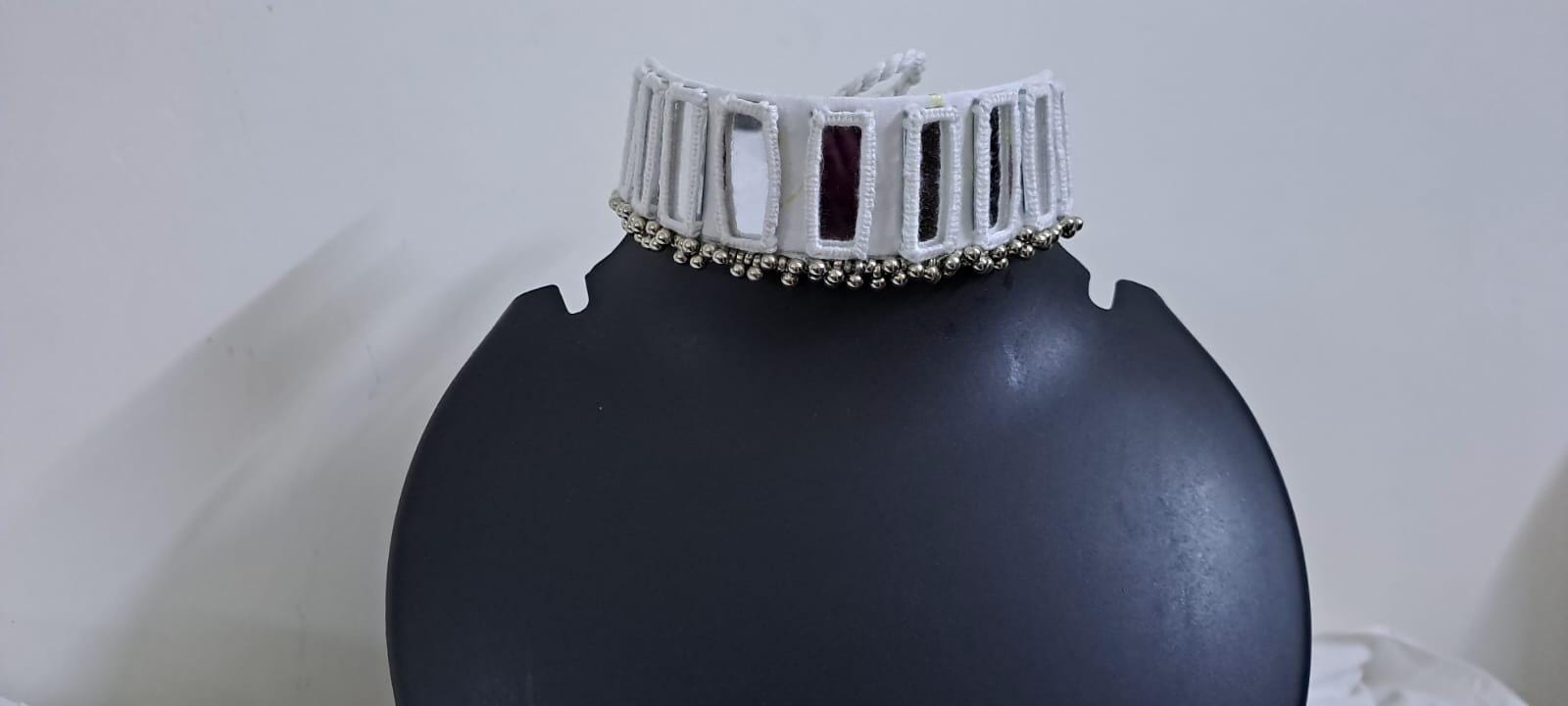 Kutchwork glass necklace set with matching earrings