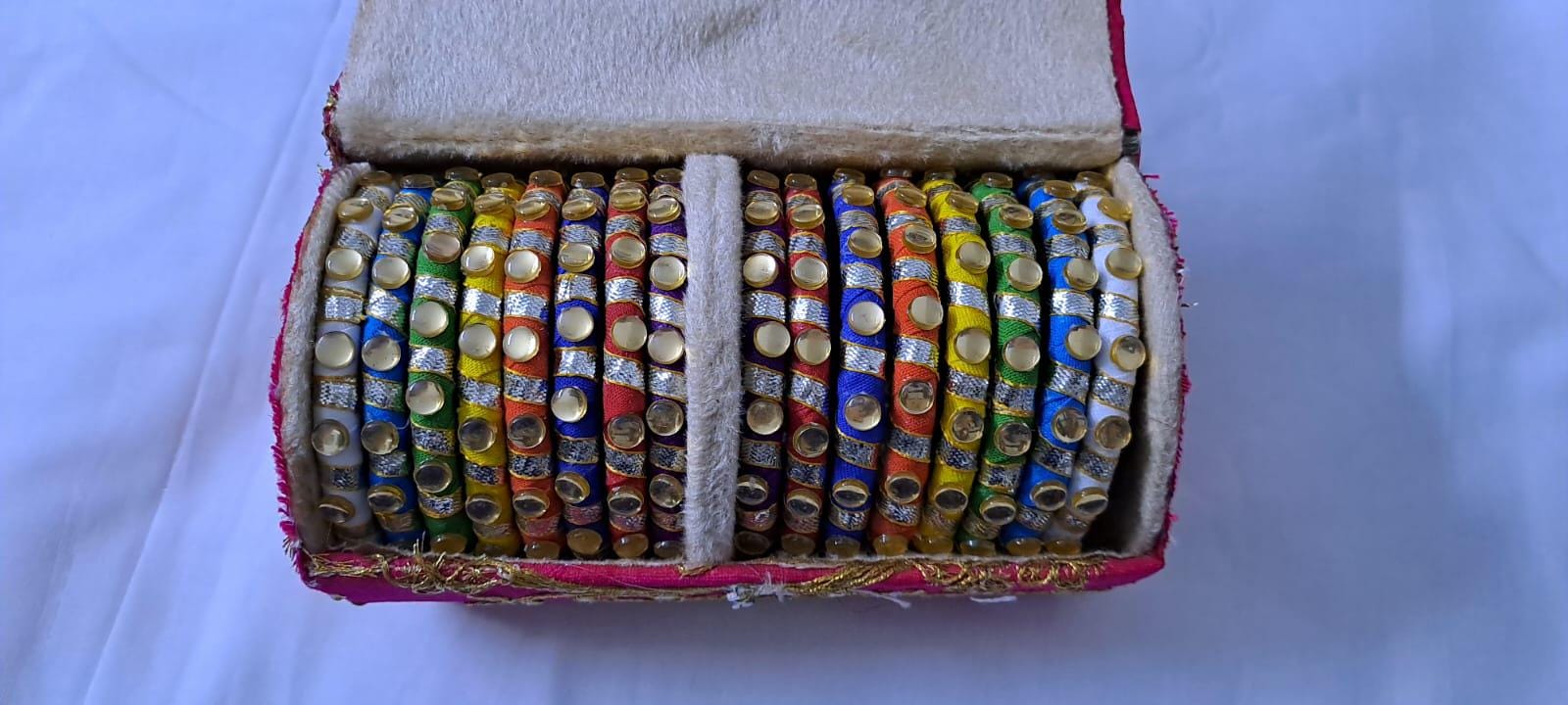 Multi colour traditional zari thread bangles with kundan (set of 16 bangles)