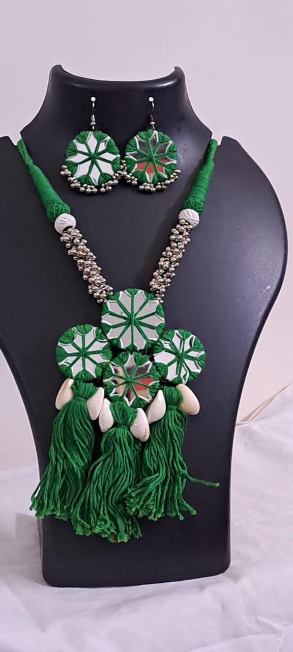Stunning handmade Kutch Glass work necklace with matching glass work earrings
