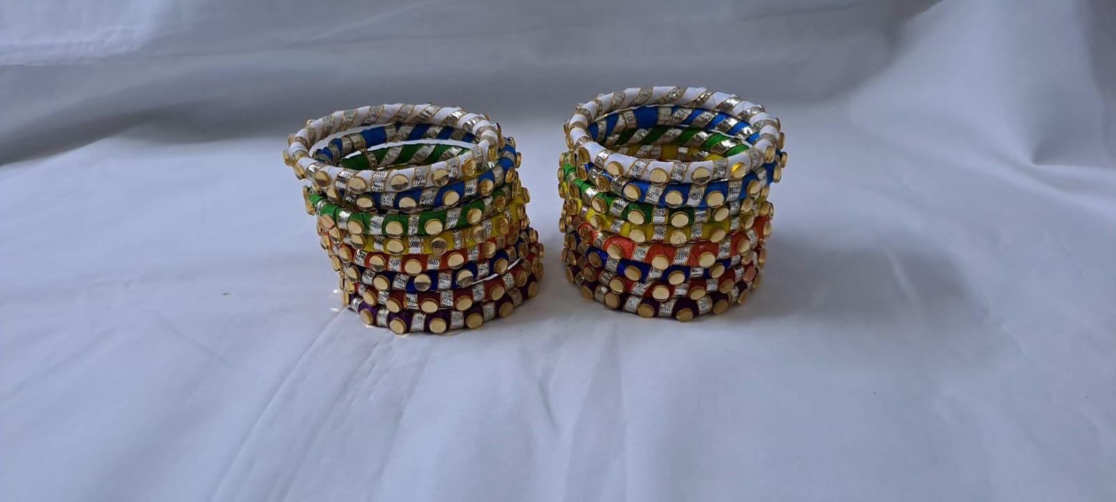 Multi colour traditional zari thread bangles with kundan (set of 16 bangles)