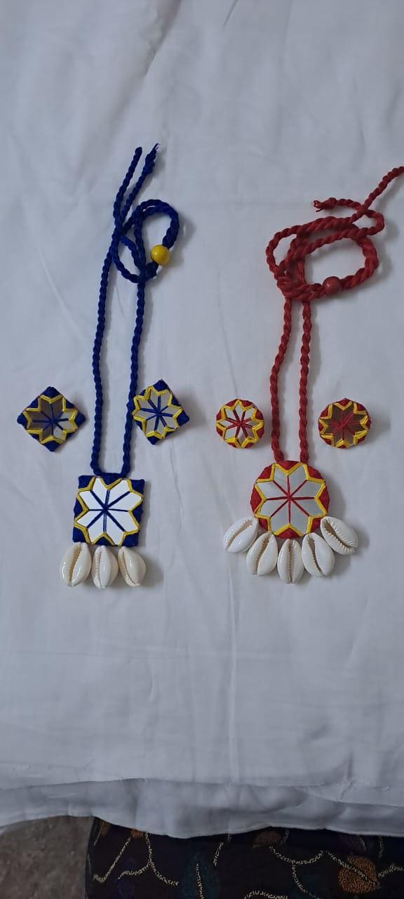 Handmade two sets of Kutch Glass work long necklace with glass work earrings