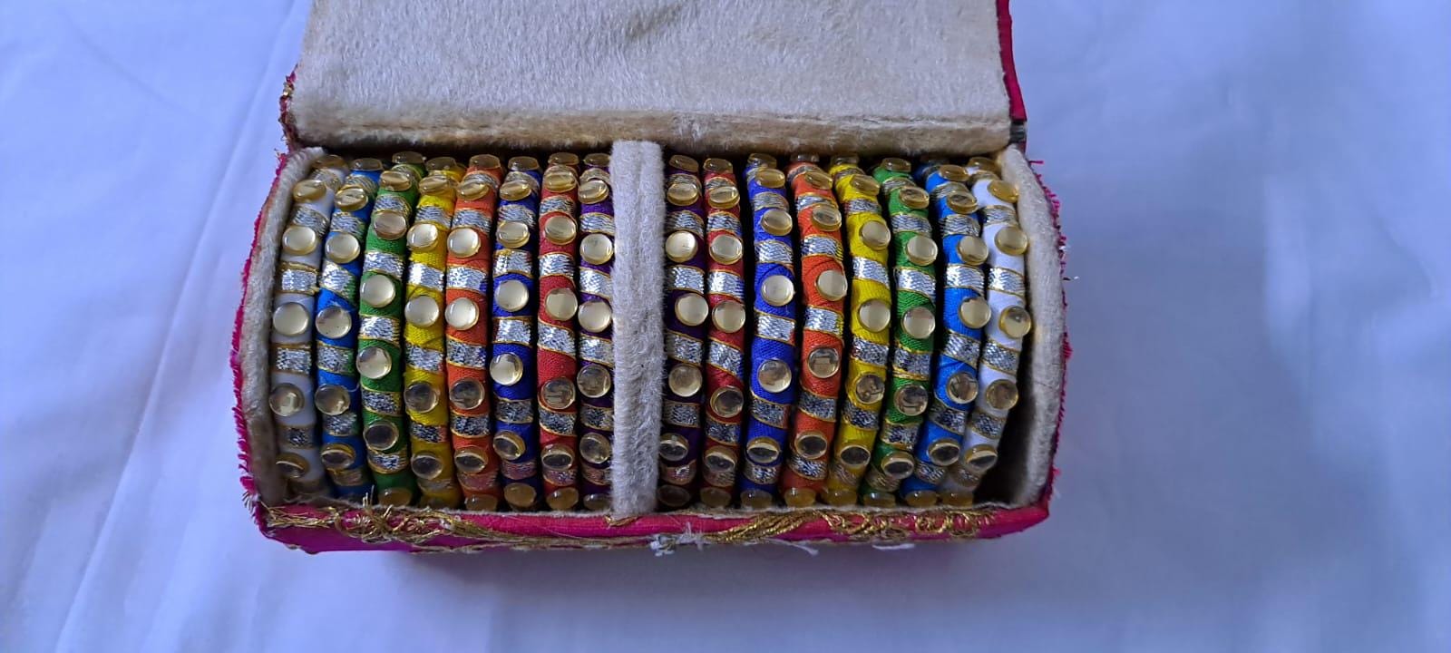 Multi colour traditional zari thread bangles with kundan (set of 16 bangles)