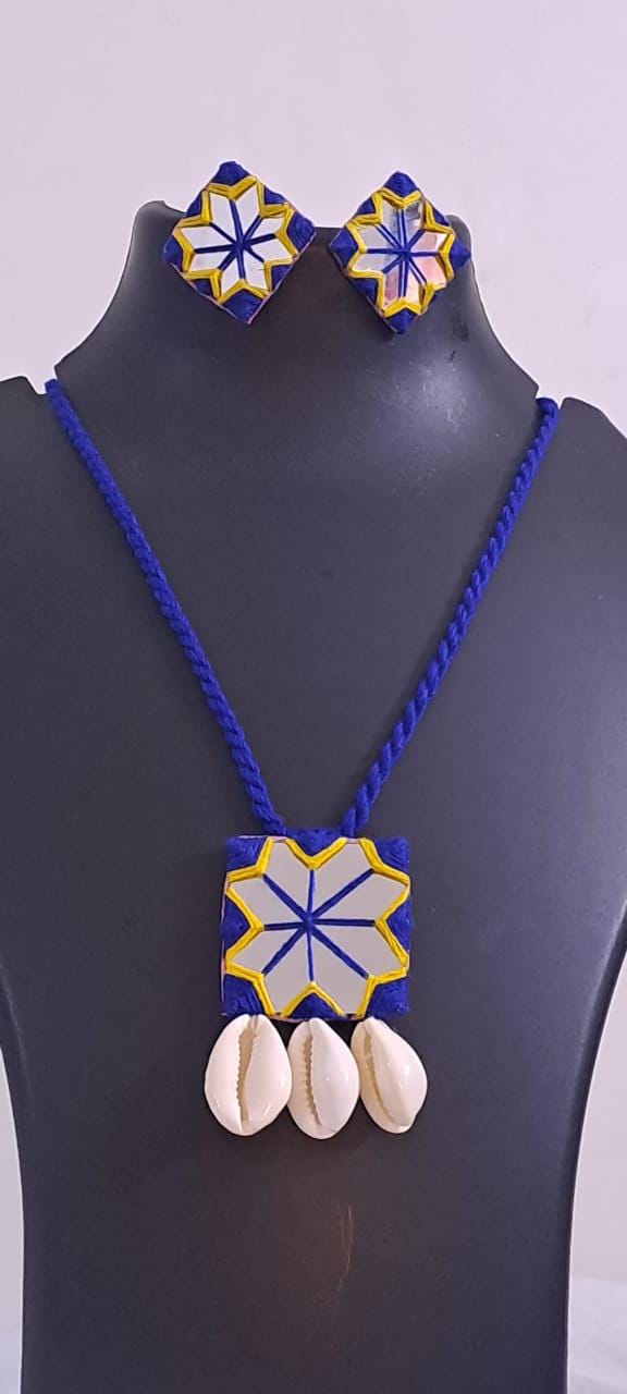 Handmade two sets of Kutch Glass work long necklace with glass work earrings