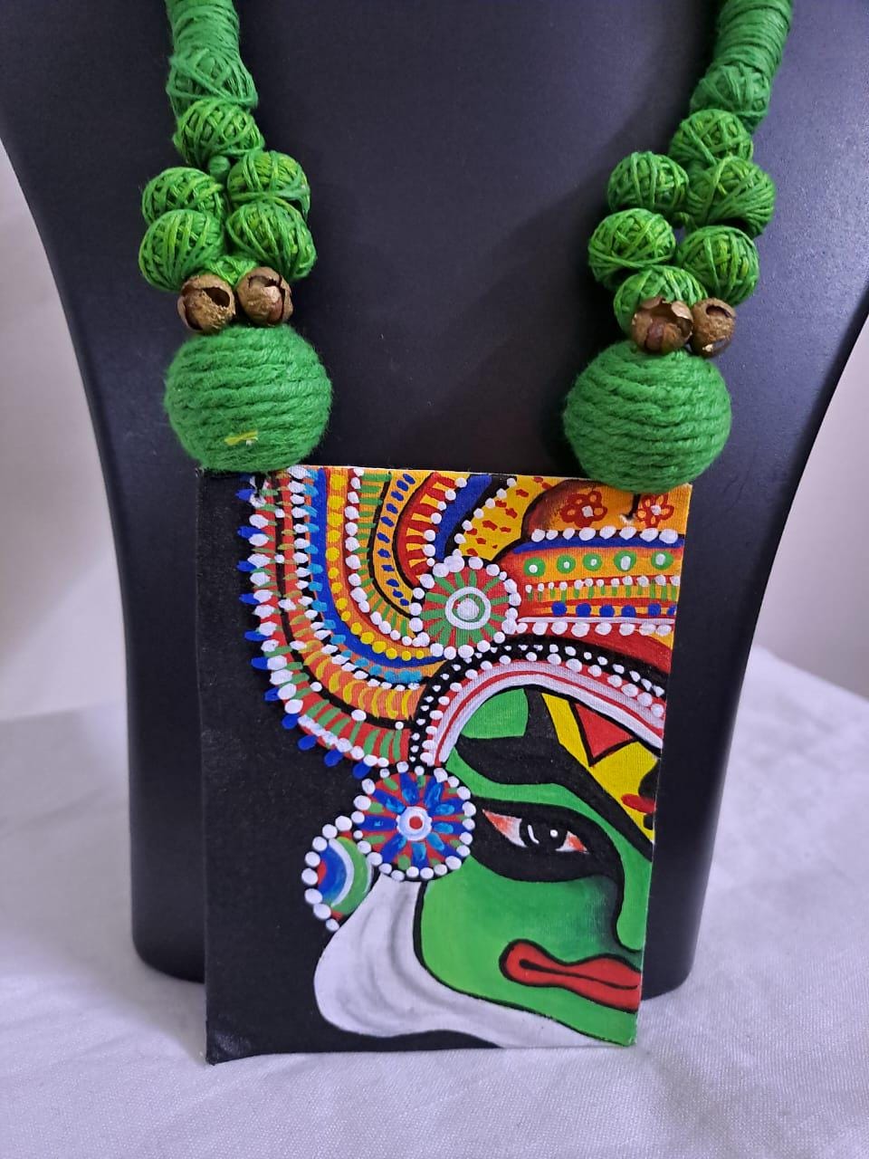 Handpainted fabric jewellery set with matching earrings