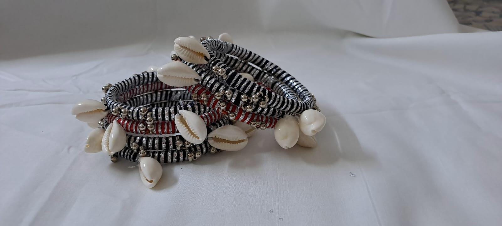 Black and red colour traditional zari thread and kori bangles (set of 7 bangles)