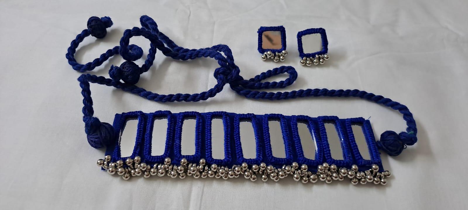 Kutchwork glasswork necklace set with matching earrings