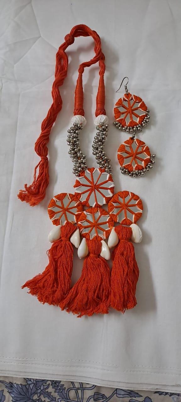 Stunning handmade Kutch Glass work necklace with matching glass work earrings
