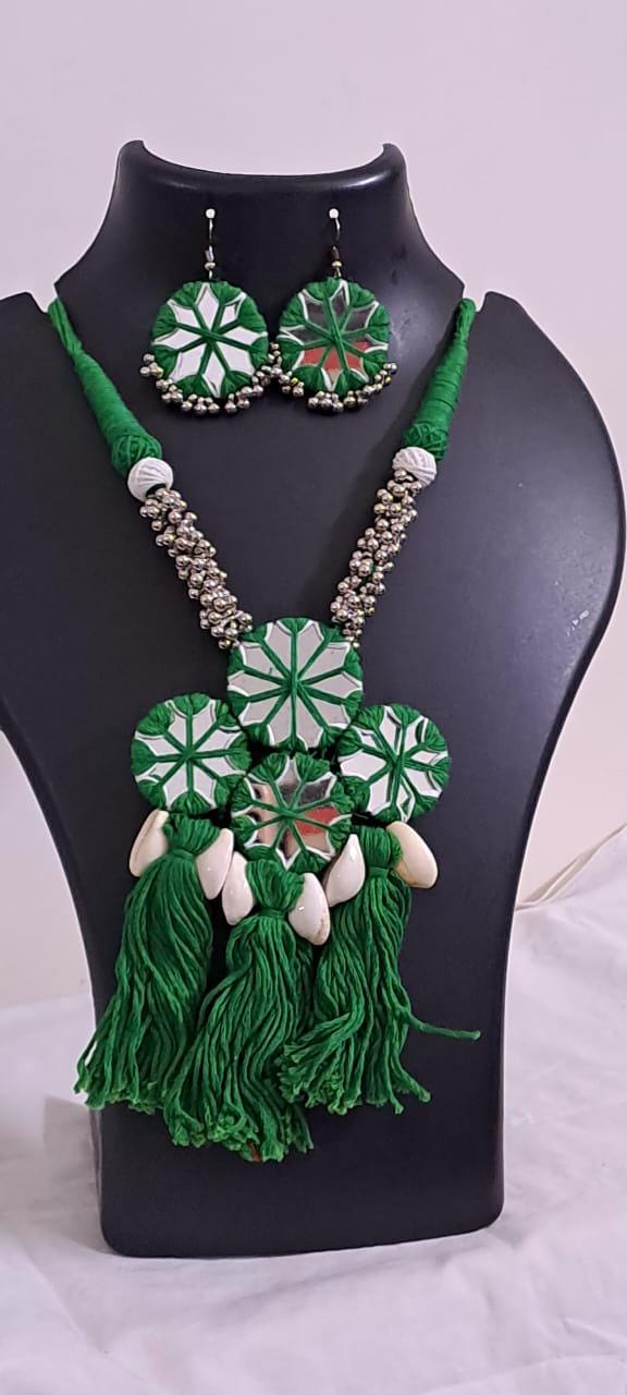 Stunning handmade Kutch Glass work necklace with matching glass work earrings