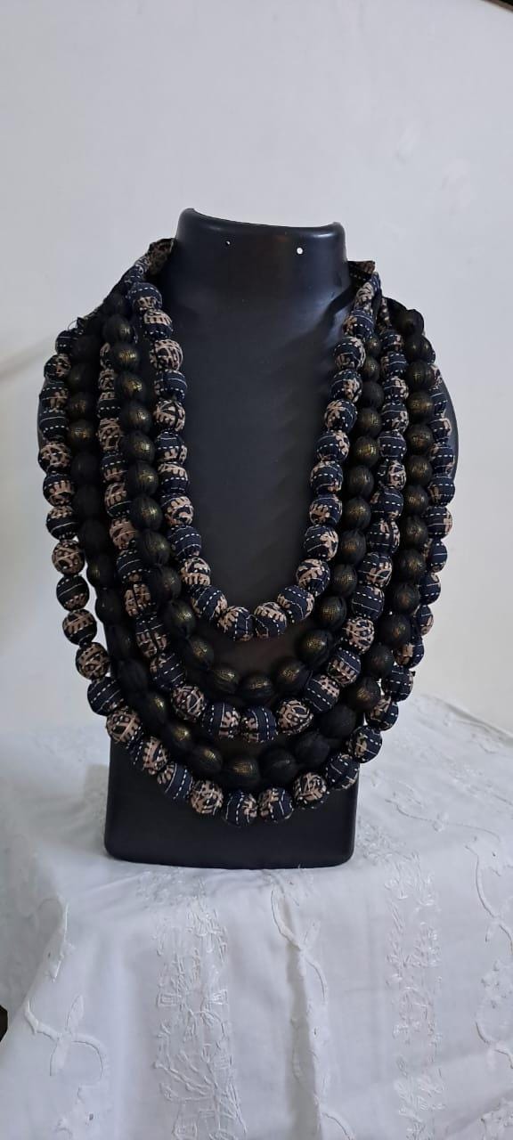 Exclusive multi-layered grey fabric necklace