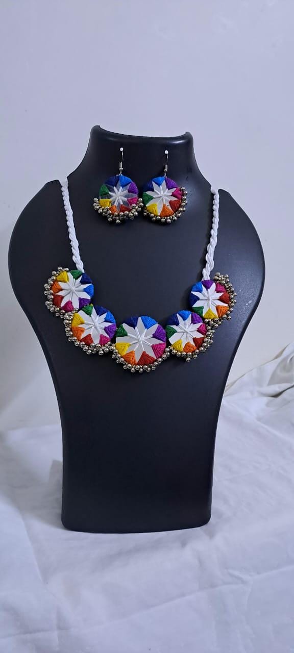 Stunning handmade Kutch Glass work necklace with matching glass work earrings