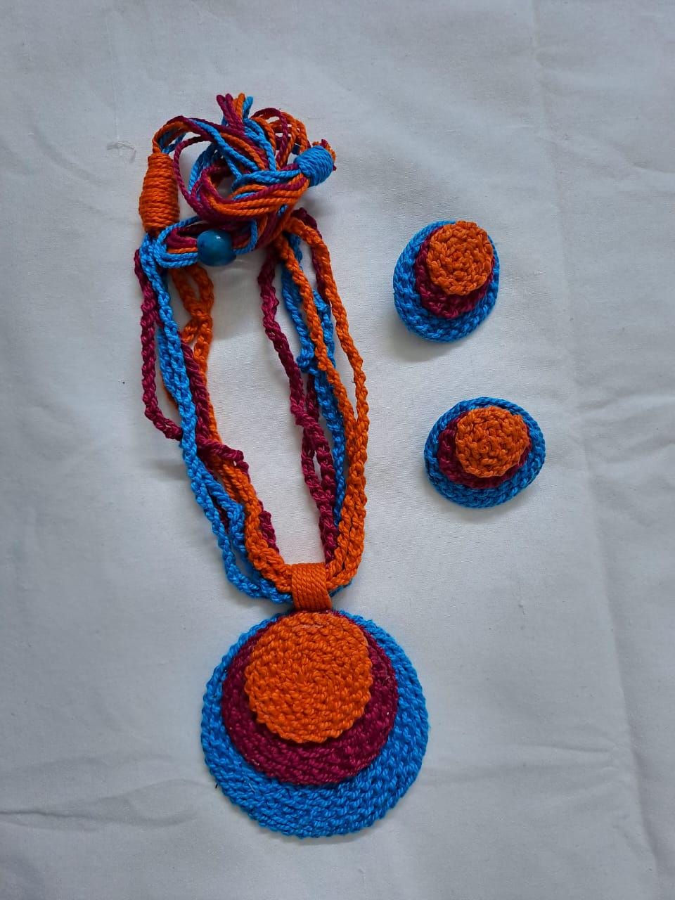 Handmade crochet necklace set with matching earrings