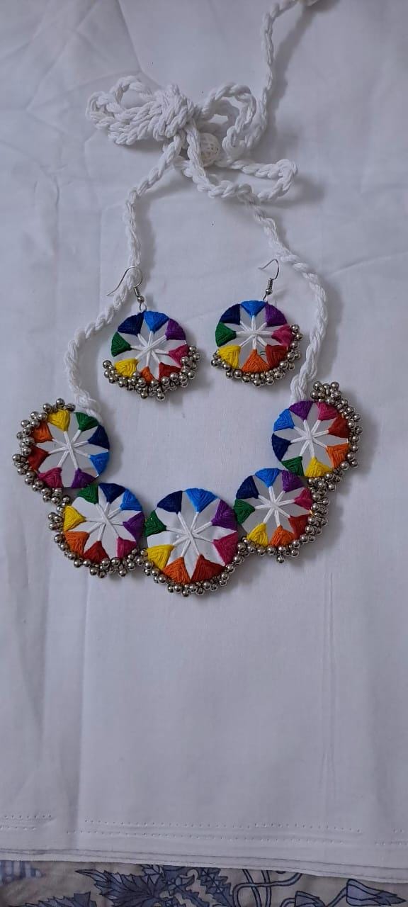 Stunning handmade Kutch Glass work necklace with matching glass work earrings