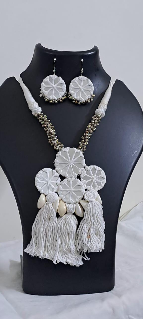 Stunning handmade Kutch Glass work necklace with matching glass work earrings