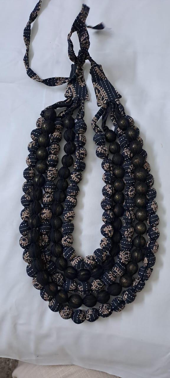 Exclusive multi-layered grey fabric necklace
