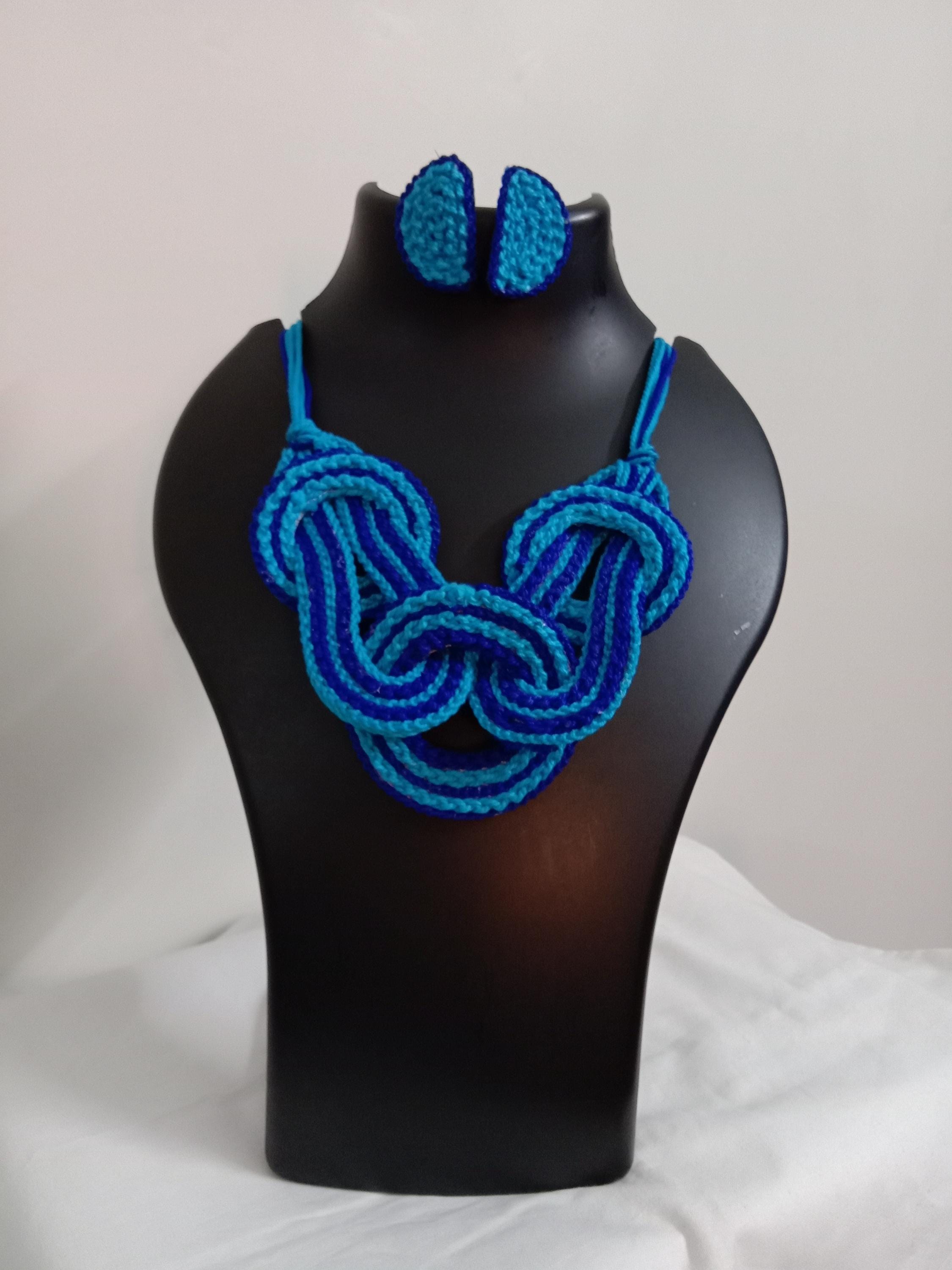 Celtic knot thread necklace with matching thread earrings.