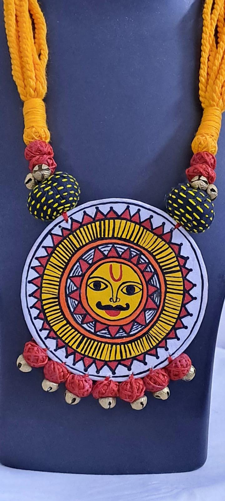 Handpainted fabric jewellery set with matching earrings