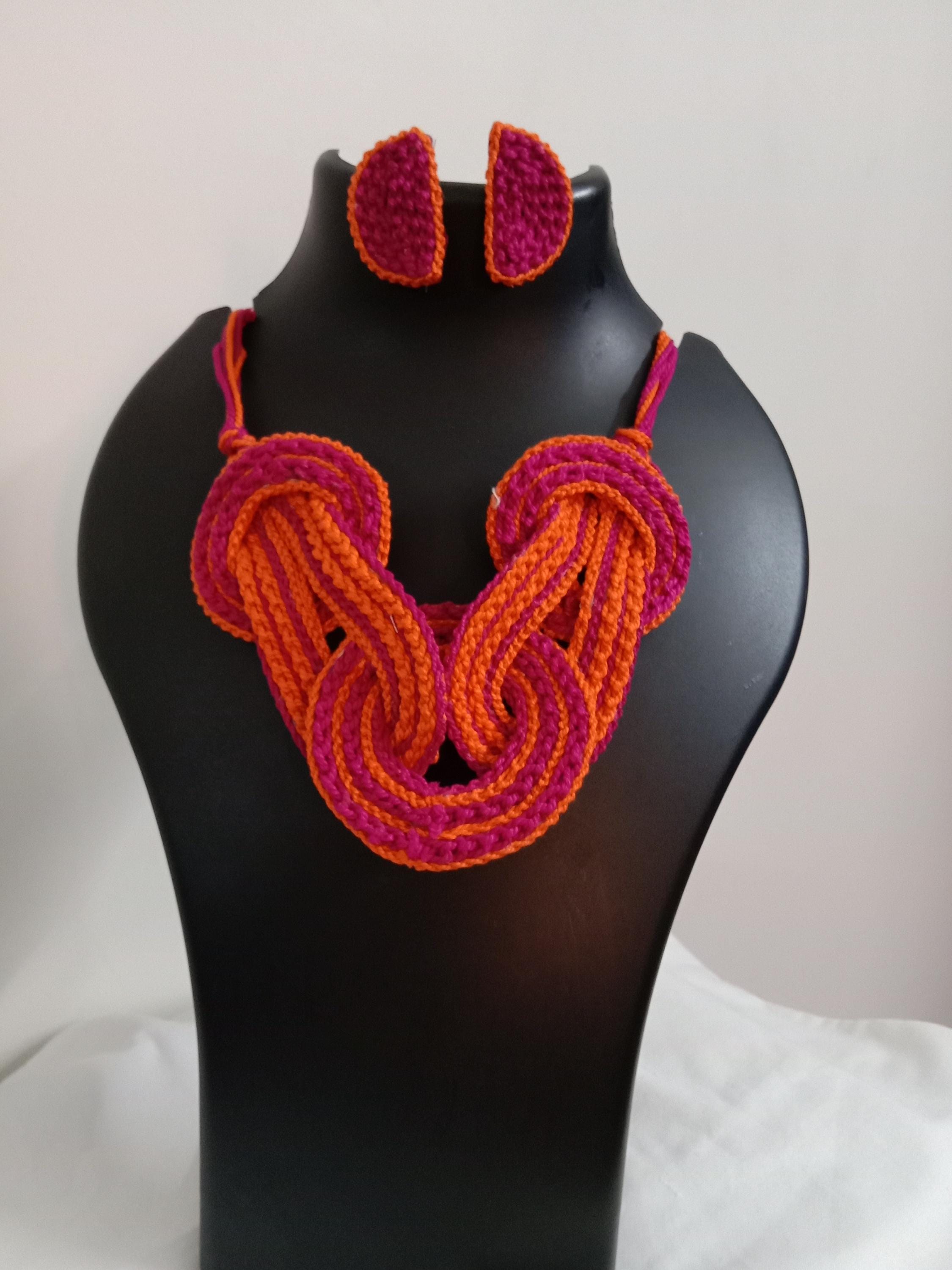 Celtic knot thread necklace with matching thread earrings.