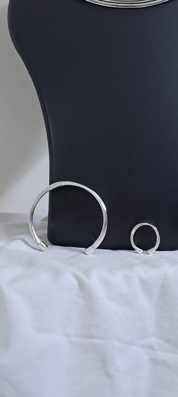 Exclusive multi layered  wired silver oxidised neckband with matching earrings, bracelet n ring