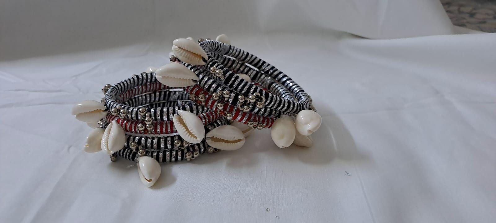 Black and red colour traditional zari thread and kori bangles (set of 7 bangles)
