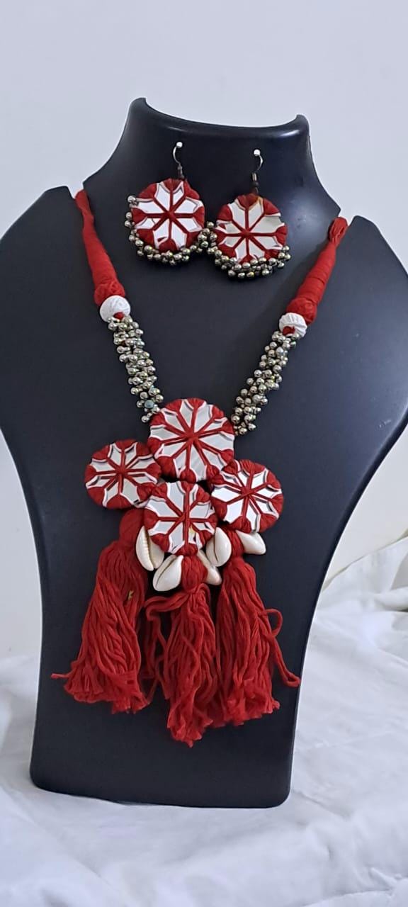 Stunning handmade Kutch Glass work necklace with matching glass work earrings