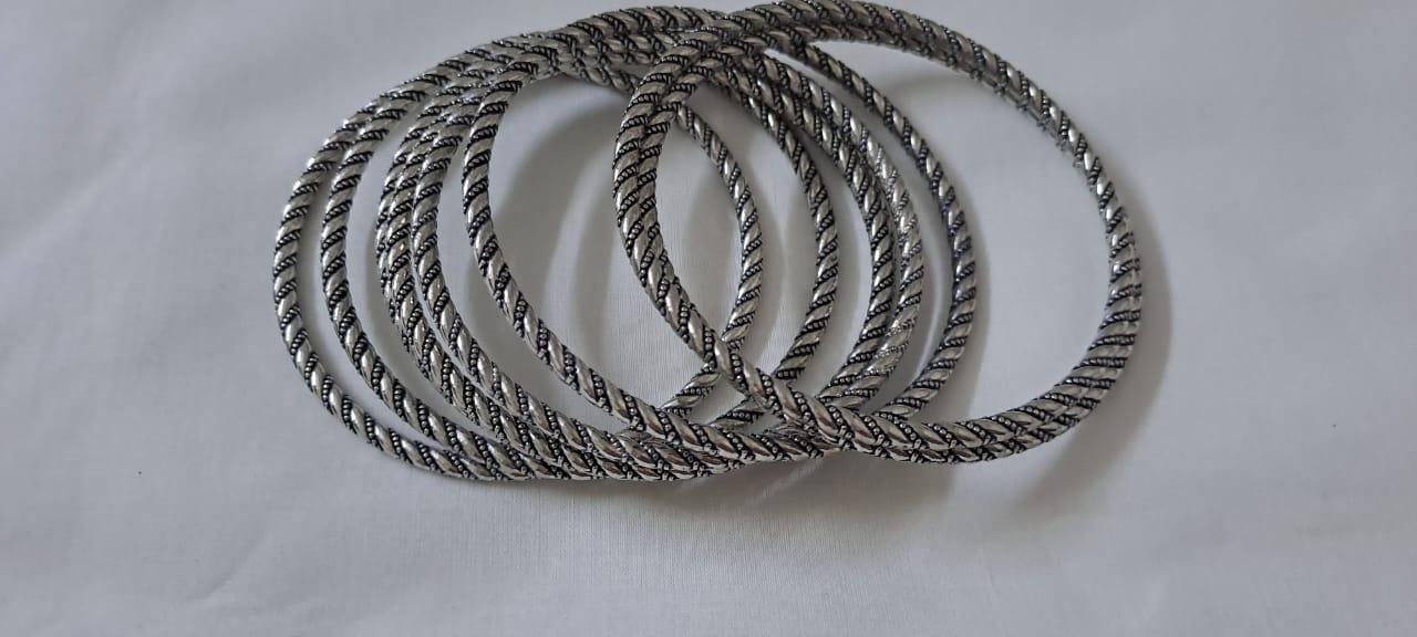 Traditional silver oxidised bangles (set of 8)