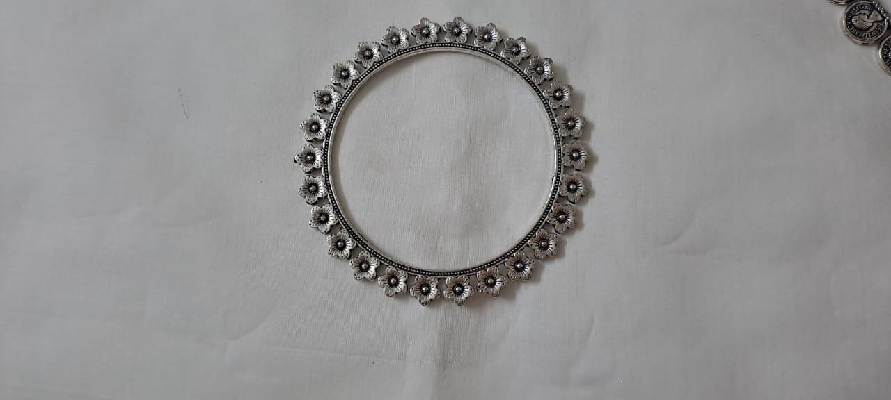 Combo offer of 3 single traditional silver oxidised bangles