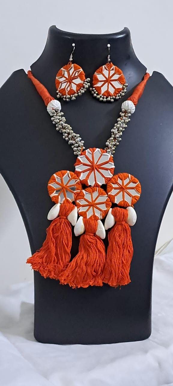 Stunning handmade Kutch Glass work necklace with matching glass work earrings