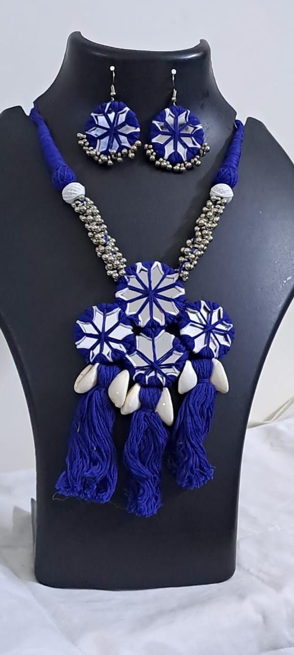 Stunning handmade Kutch Glass work necklace with matching glass work earrings