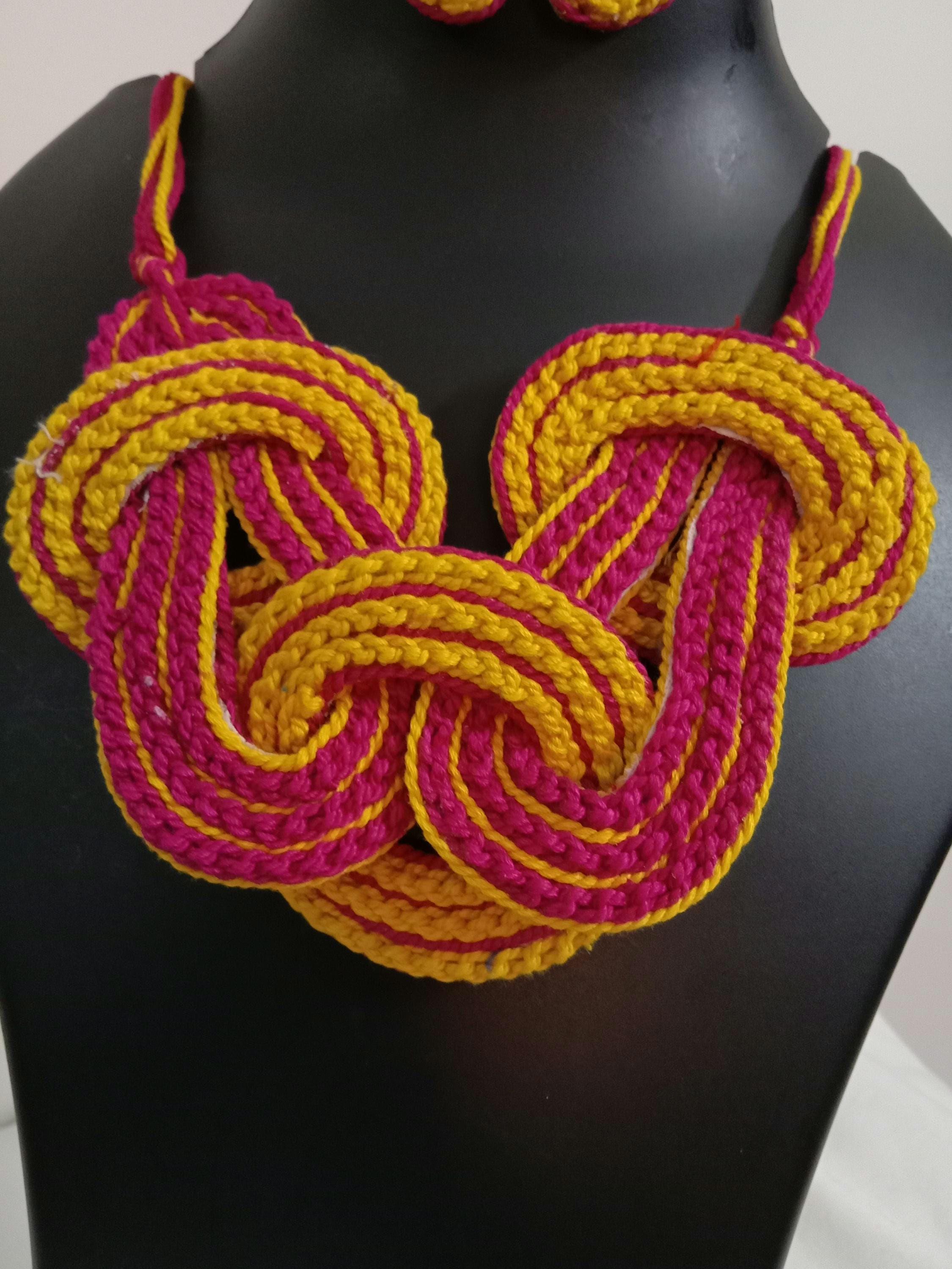 Celtic knot thread necklace with matching thread earrings.