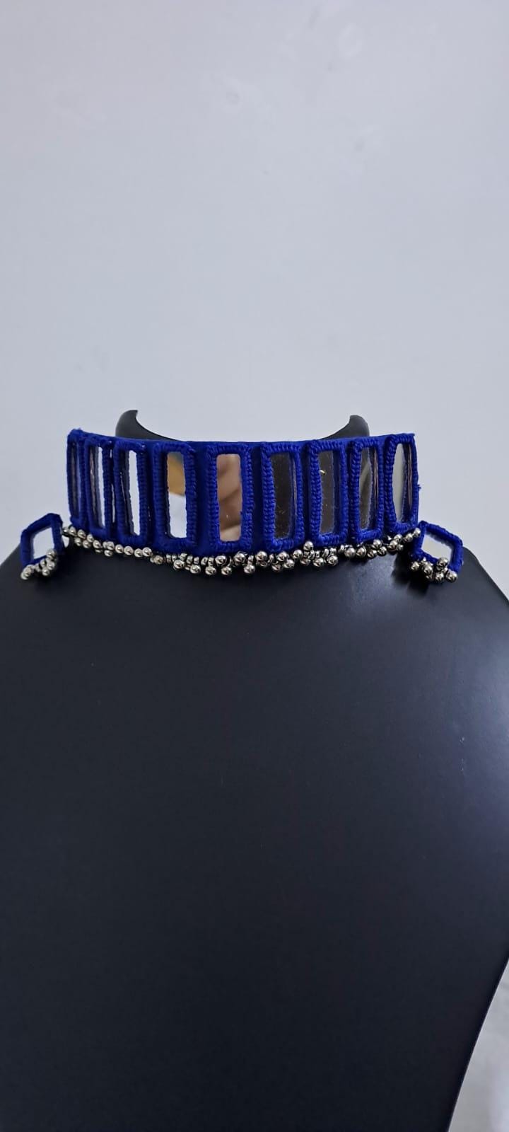 Kutchwork glasswork necklace set with matching earrings