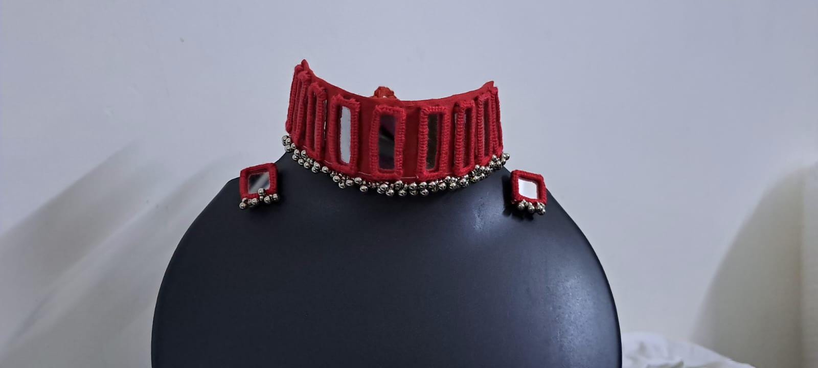 Kutchwork glasswork necklace set with matching earrings