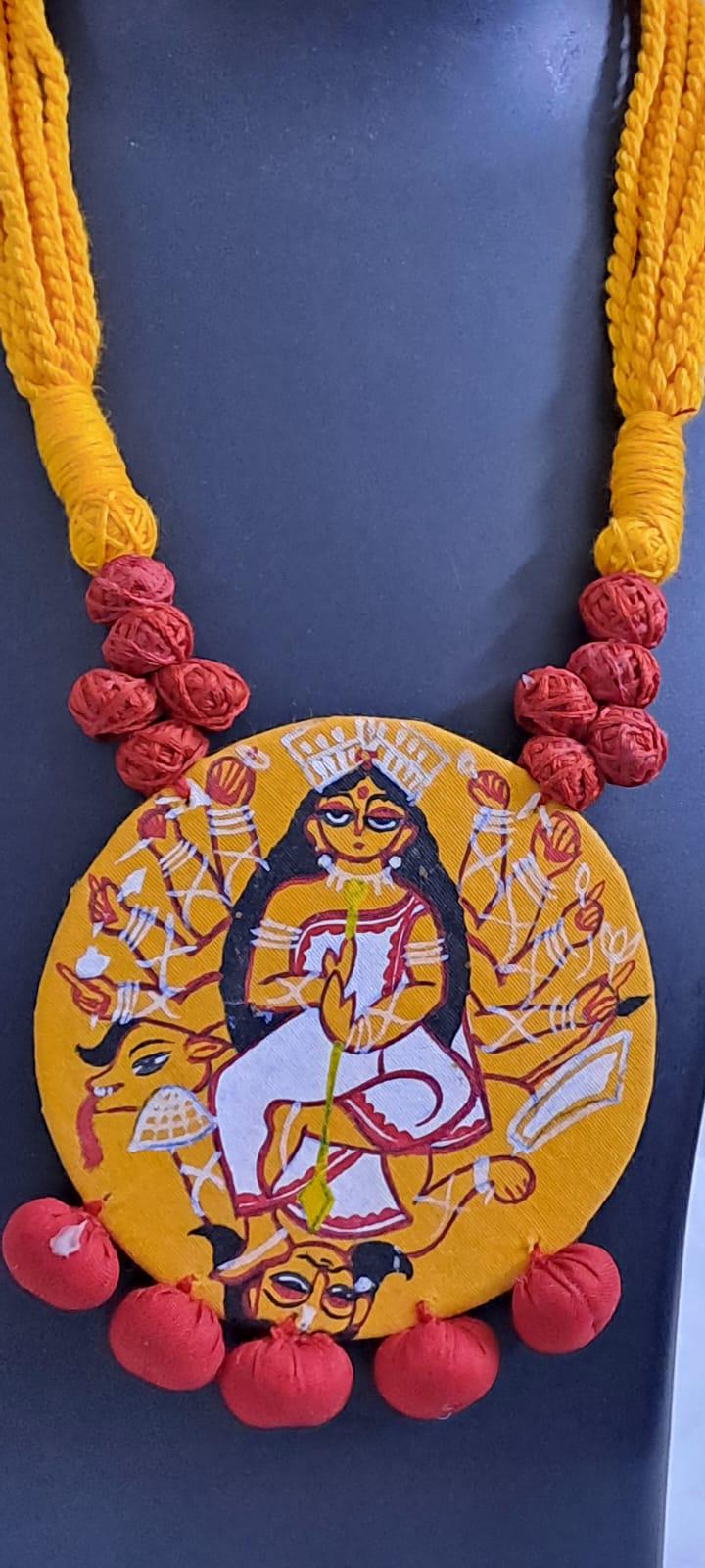 Handpainted fabric jewellery set with matching earrings