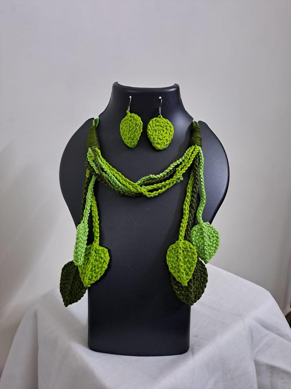 Exclusively n unique crochet leaf necklace set with matching earrings