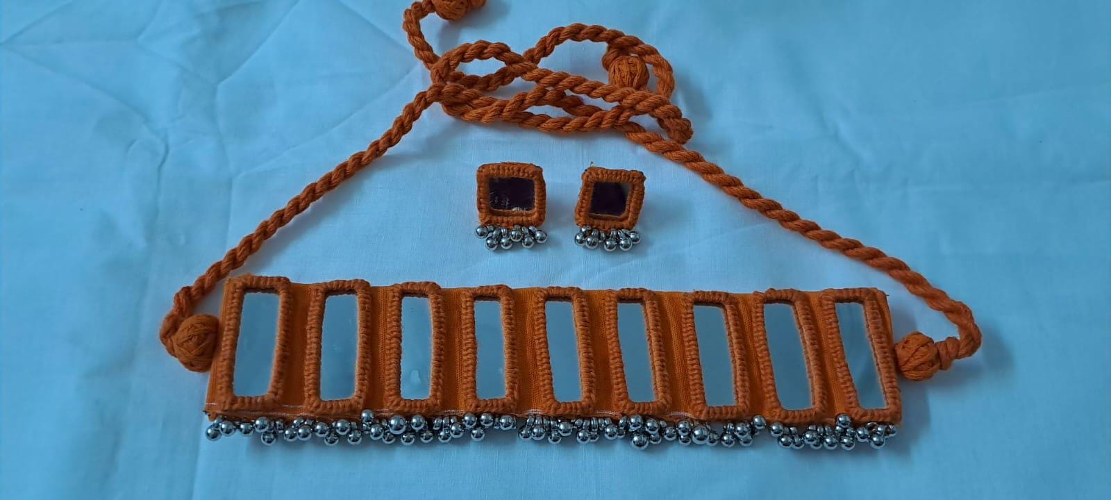Kutchwork glasswork necklace set with matching earrings