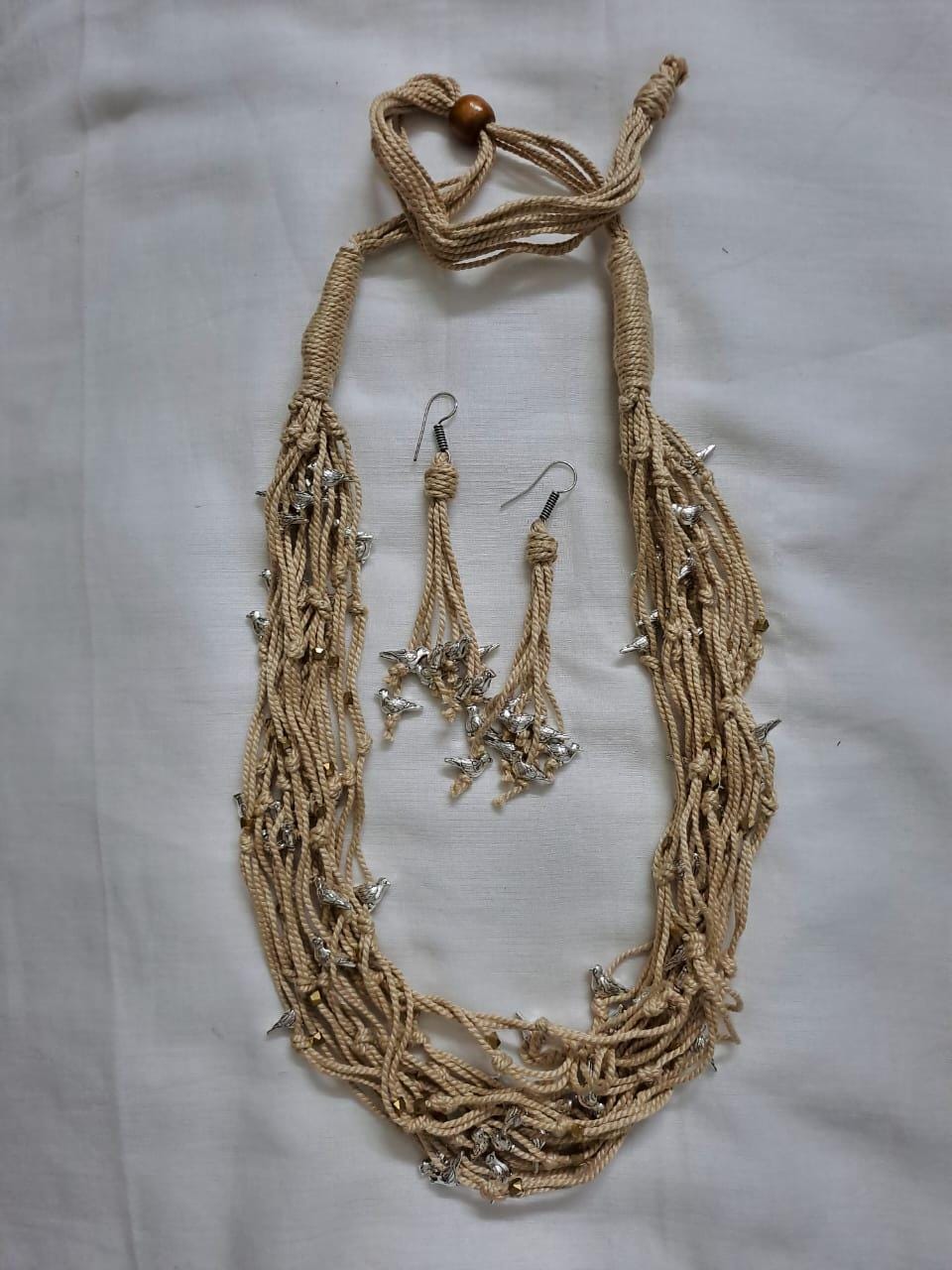 Exclusive handmade thread jewellery necklace set with silver Oxidised small birds n matching earrings