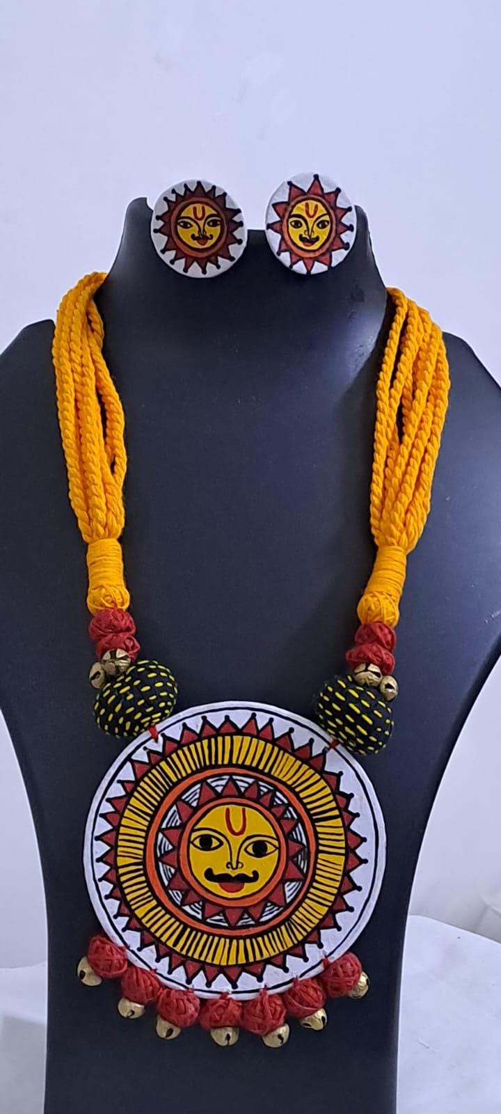 Handpainted fabric jewellery set with matching earrings