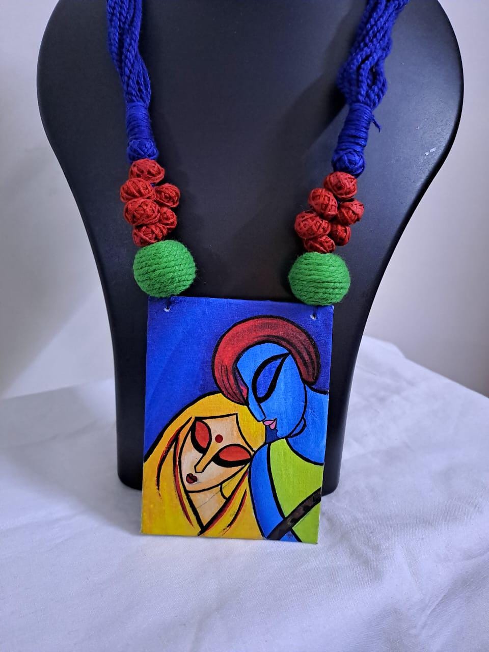 Handpainted fabric jewellery set with matching earrings