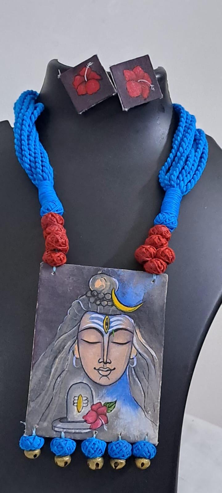Handpainted fabric jewellery set with matching earrings
