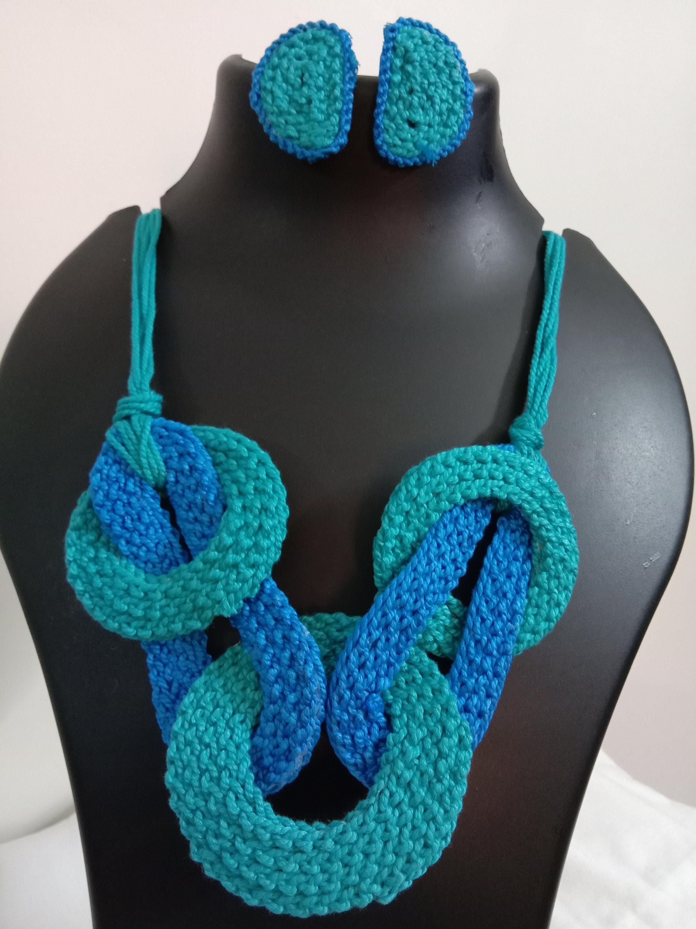 Celtic knot thread necklace with matching thread earrings.