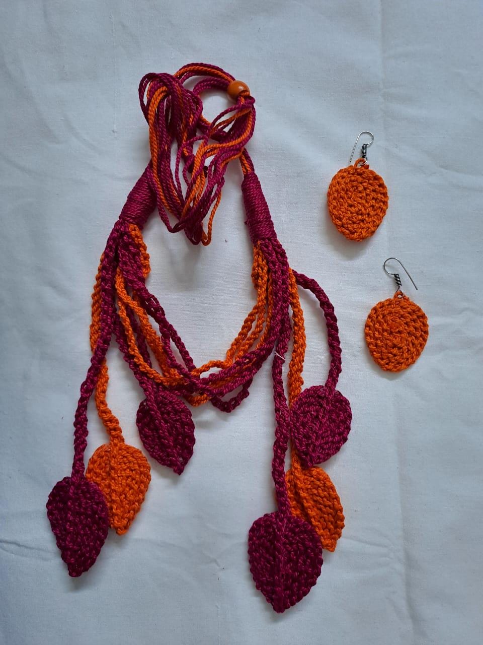 Exclusive n unique crochet leaf necklace set with matching earrings