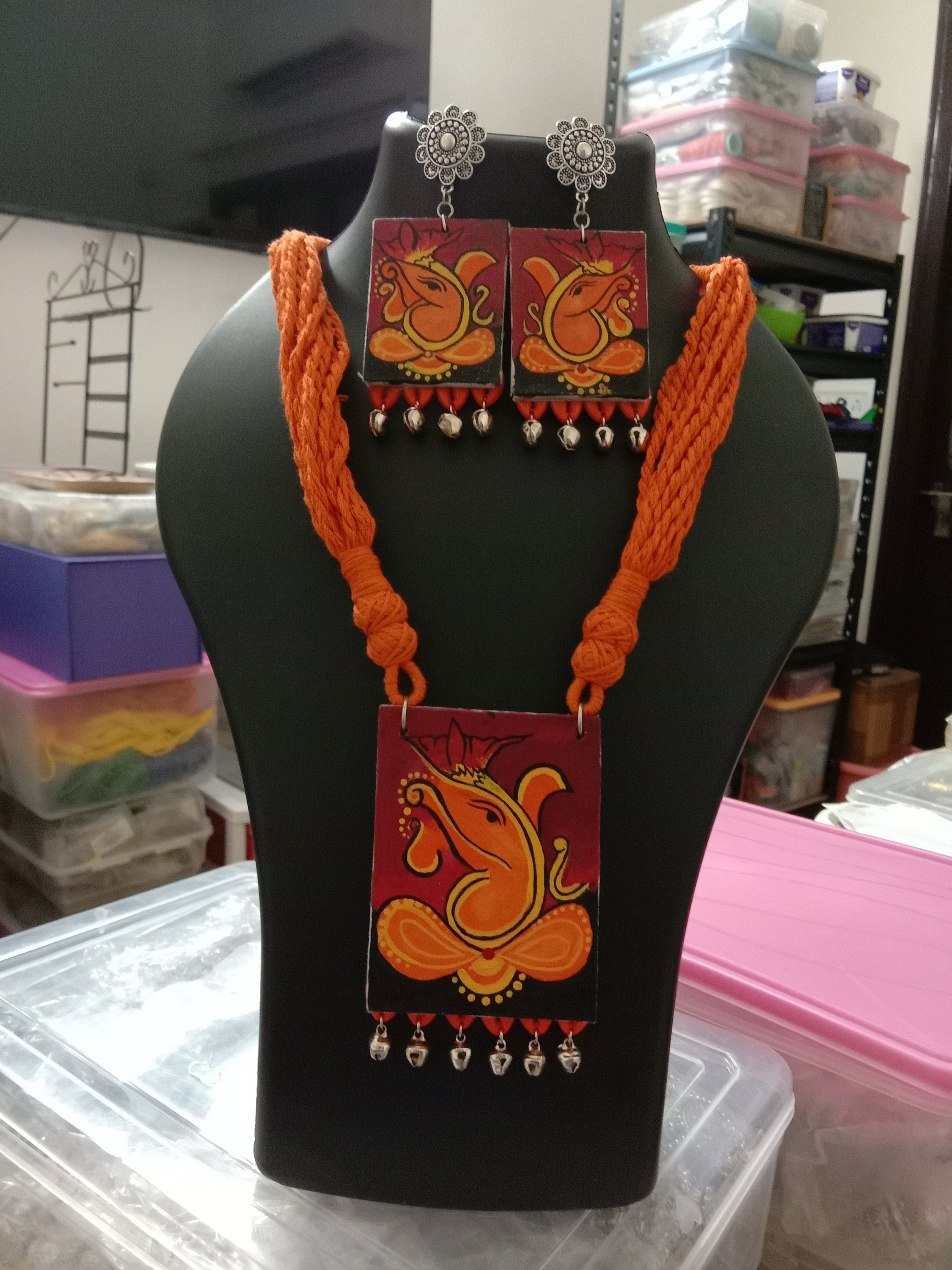 Hand painted Ganesha Jewellery Set