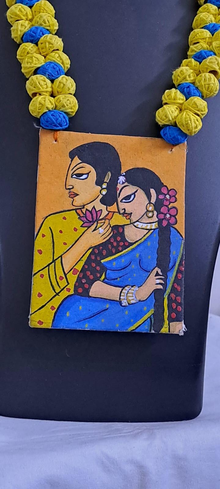 Handpainted fabric necklace set with earrings
