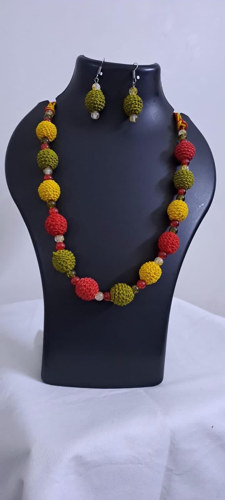 Crochet thread beads necklace set with matching earrings
