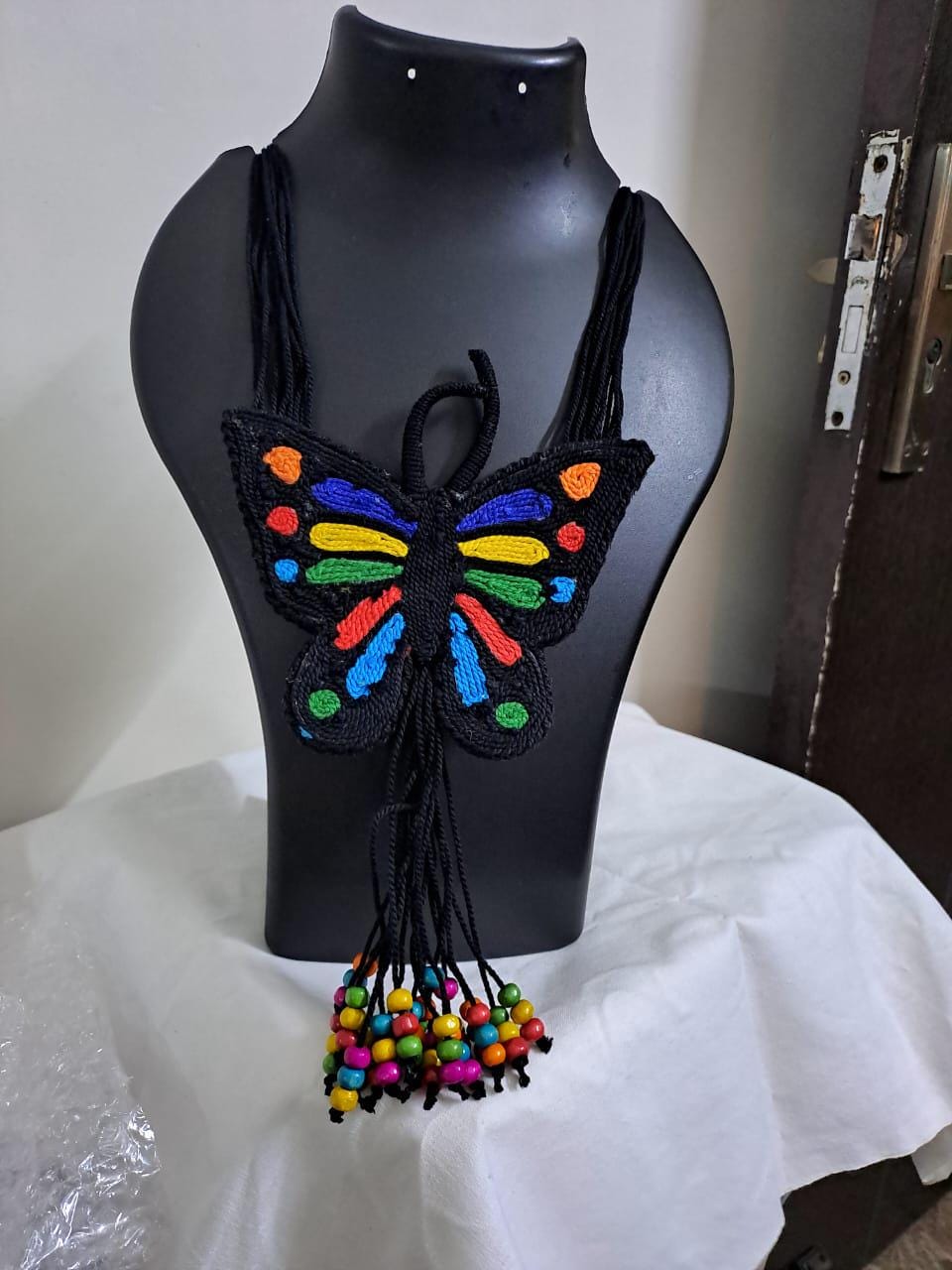 Handmade thread necklace set with butterfly pendant n matching beads earrings