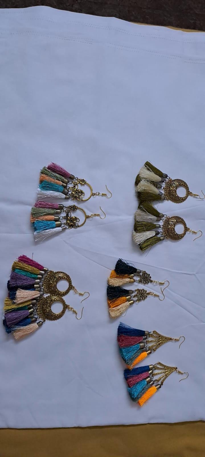 Combo offer of 5 pair earrings with silk thread fringes