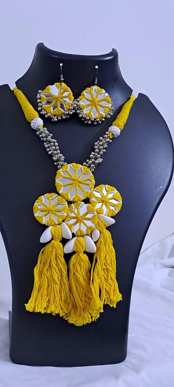 Stunning handmade Kutch Glass work necklace with matching glass work earrings