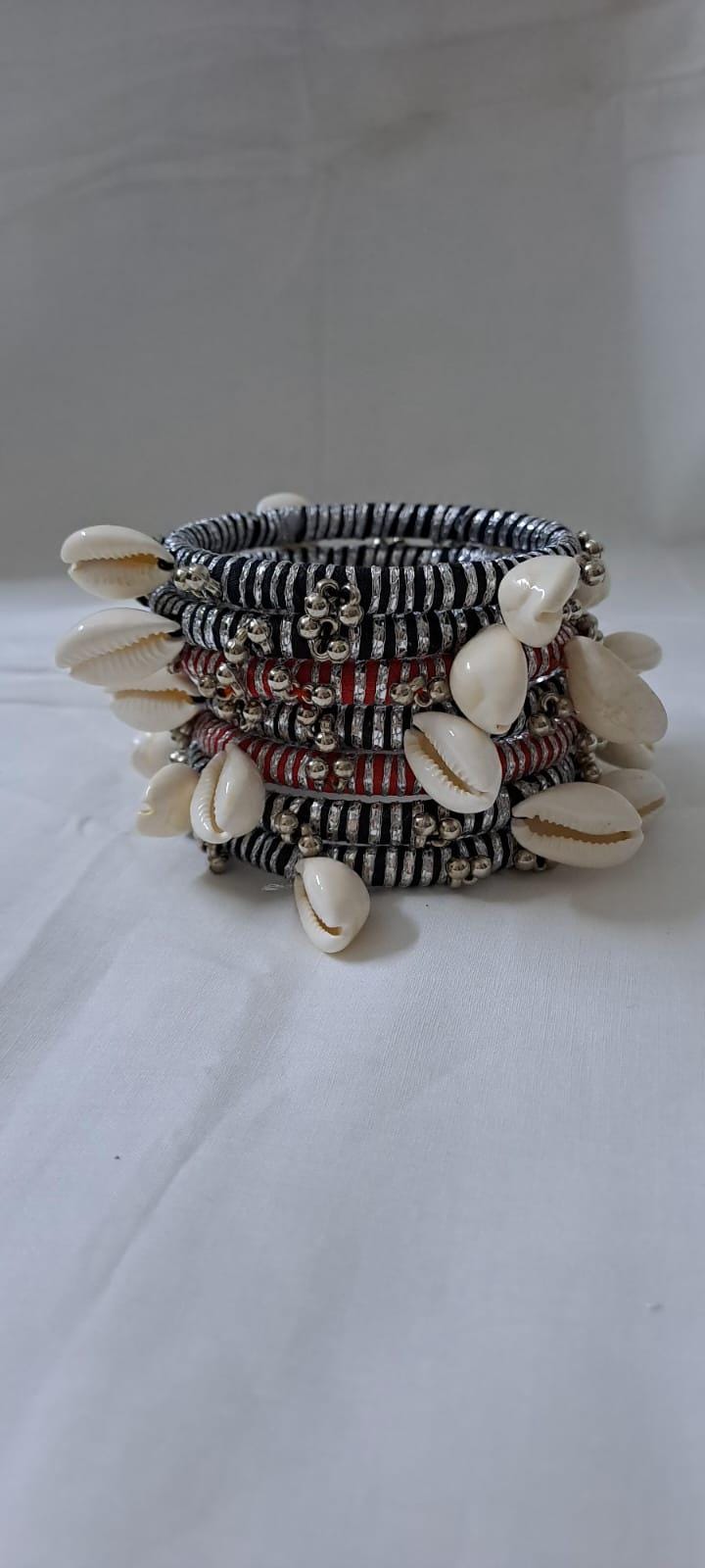 Black and red colour traditional zari thread and kori bangles (set of 7 bangles)